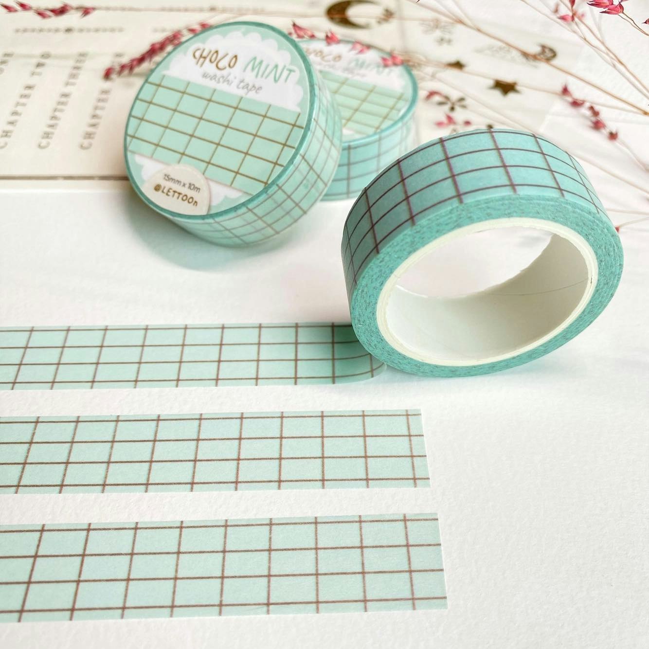 Washi tape Lettoon - Choco Mint Grid 15 mm
