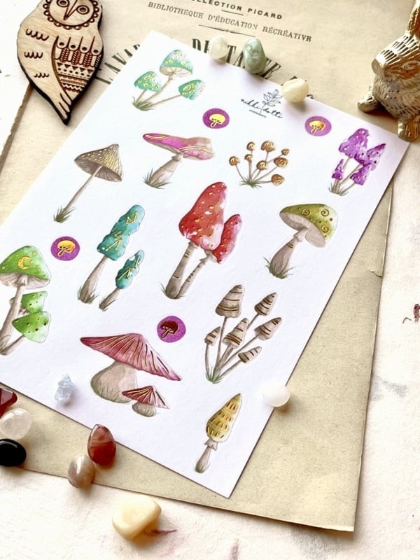 Washi Stickers Nikki Dotti - Mushrooms gold foiled