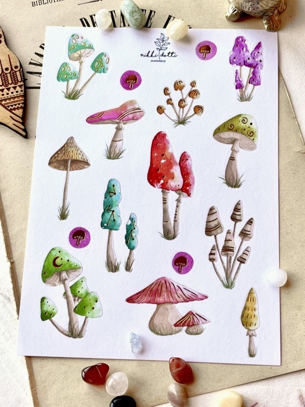 Washi Stickers Nikki Dotti - Mushrooms gold foiled