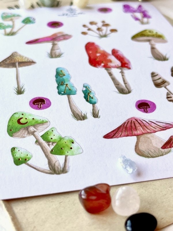 Washi Stickers Nikki Dotti - Mushrooms gold foiled