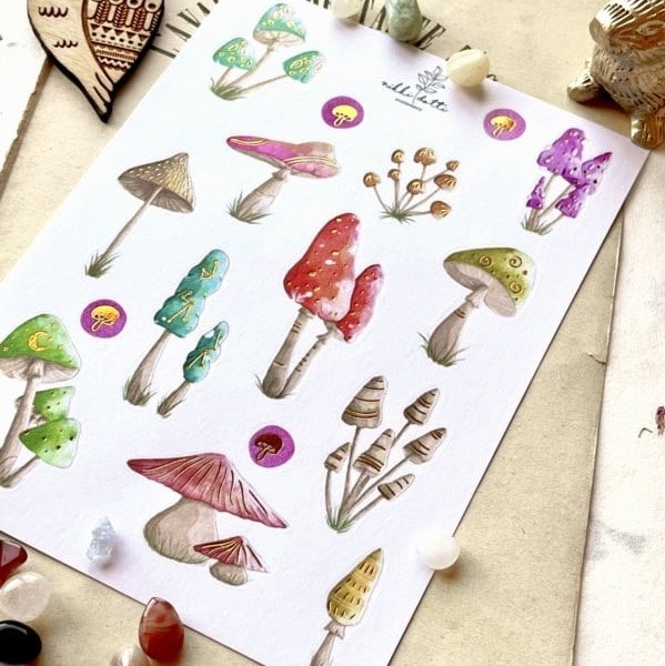 Washi Stickers Nikki Dotti - Mushrooms gold foiled