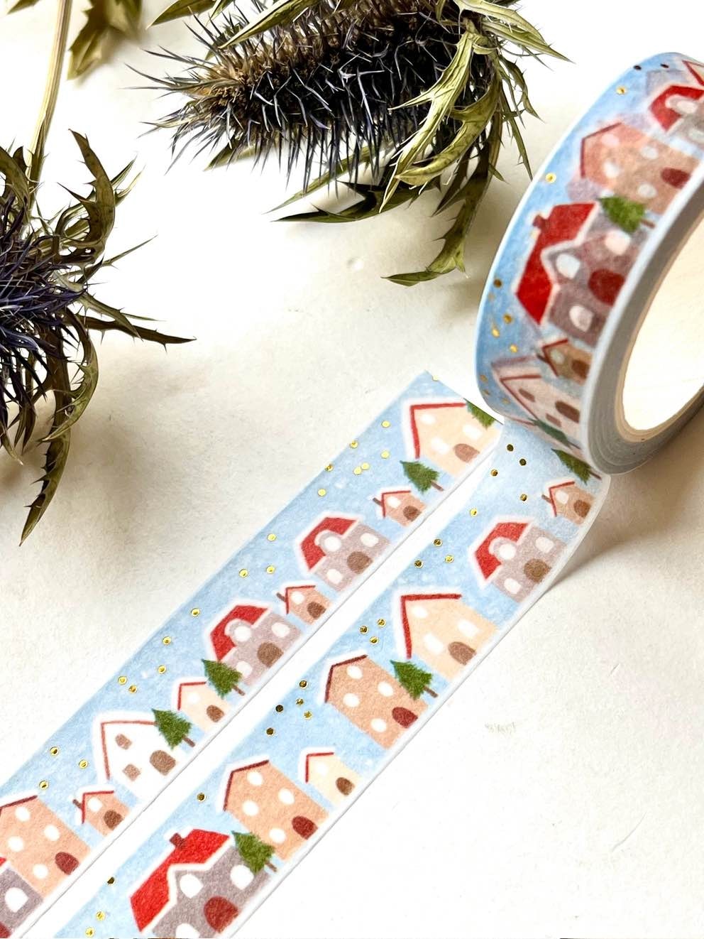 Washi tape Nikki Dotti - Snowy Street gold folied 15 mm