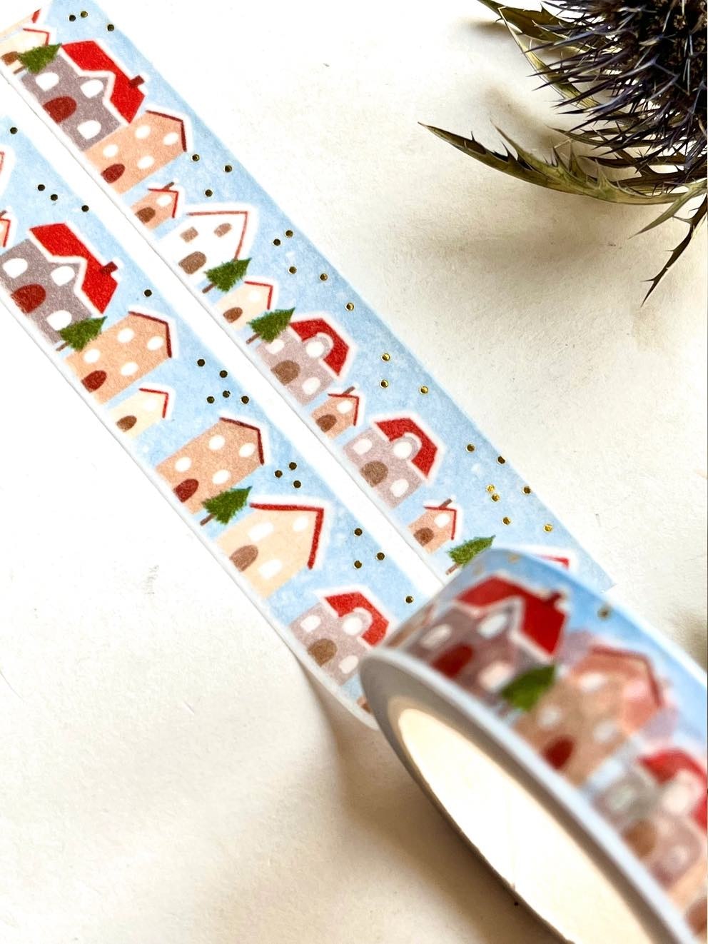 Washi tape Nikki Dotti - Snowy Street gold folied 15 mm