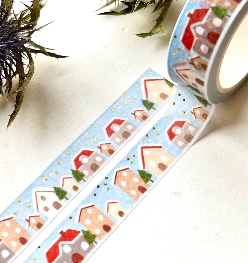 Washi tape Nikki Dotti - Snowy Street gold folied 15 mm