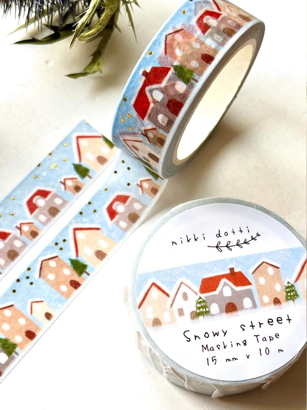 Washi tape Nikki Dotti - Snowy Street gold folied 15 mm