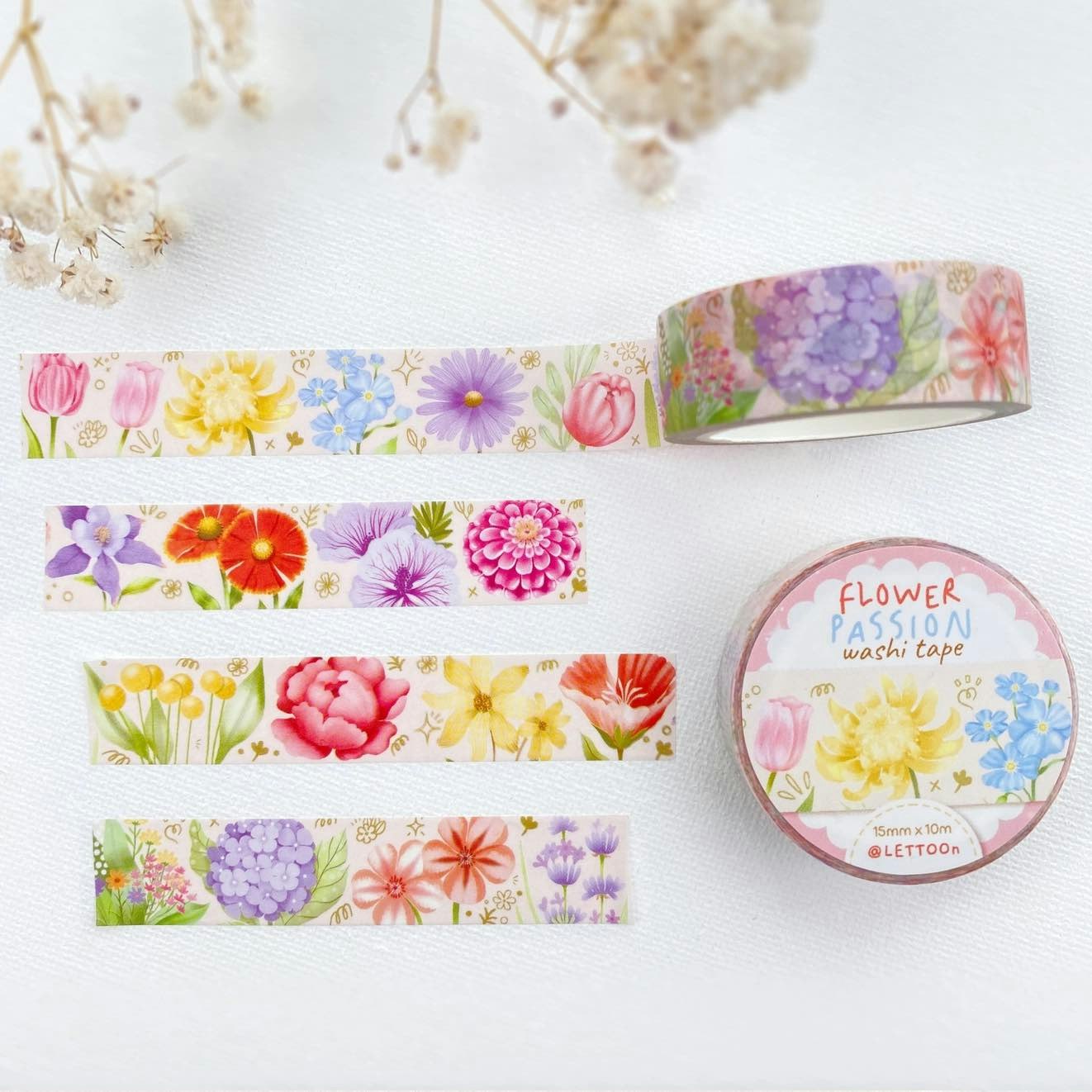 Washi tape Lettoon - Flower Passion 15 mm