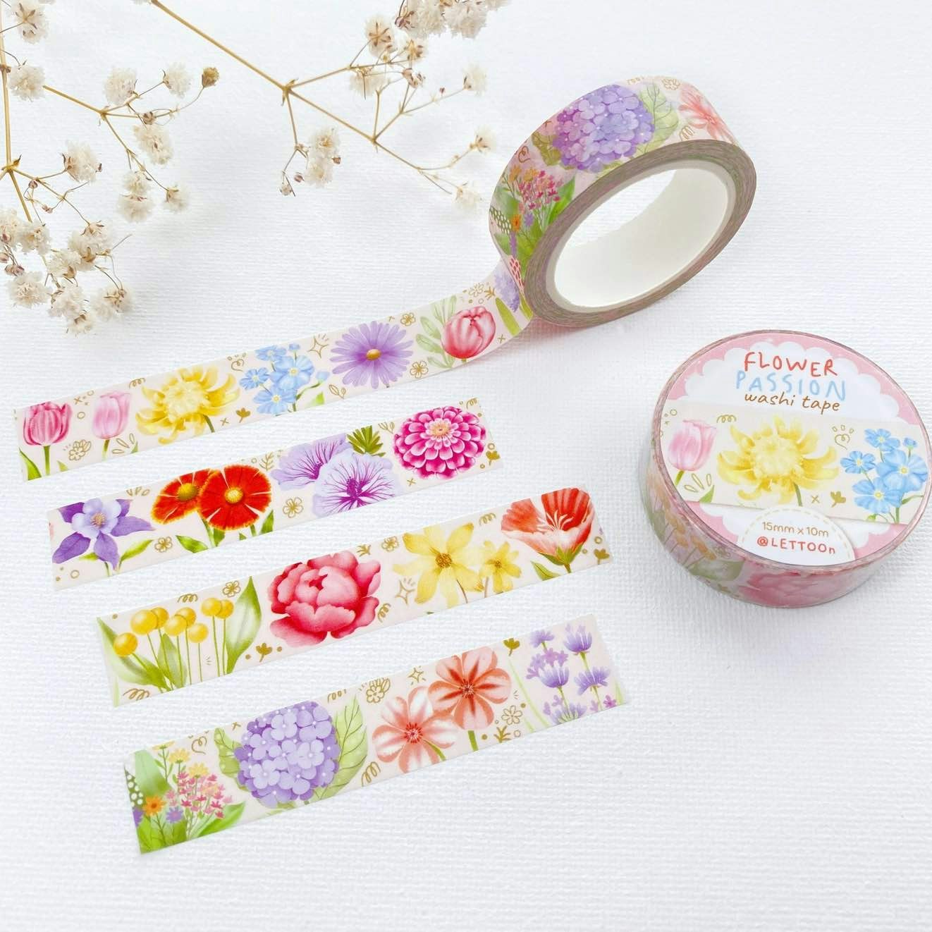 Washi tape Lettoon - Flower Passion 15 mm