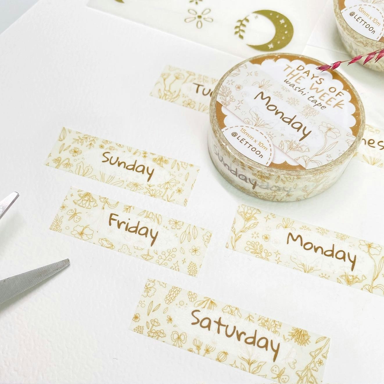 Washi tape Lettoon - Days of the Week 15 mm