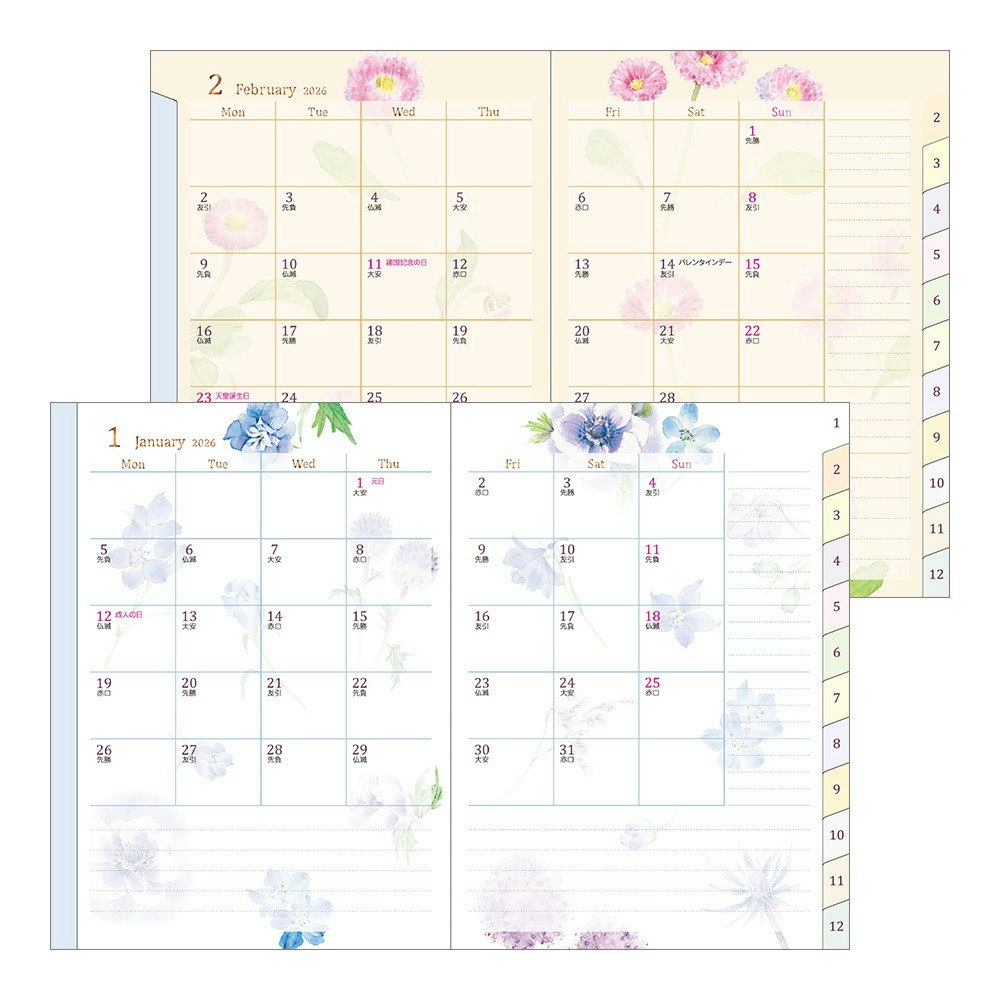 Midori 2026 Pocket Diary A6 Country Time Flower