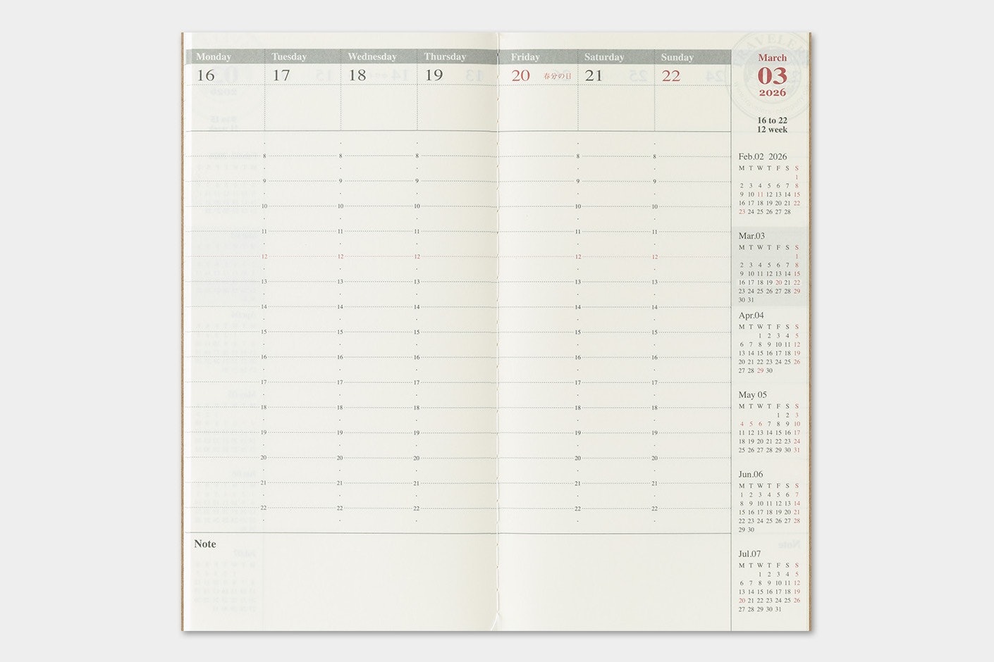 2026 Diary Refill (Weekly Vertical) - Regular Size // Traveler's Notebook