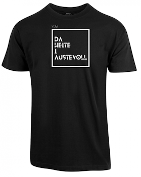 T-skjorte med teksten "Da heite i Austevoll"