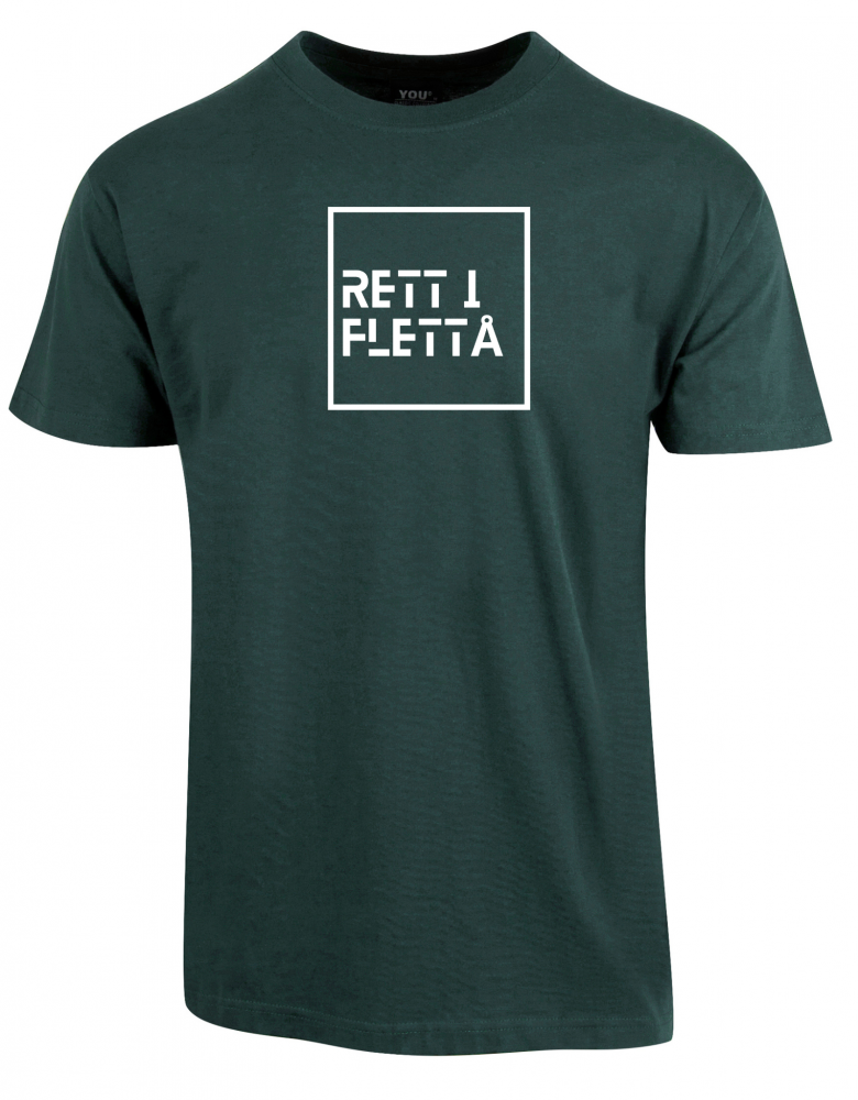 T-skjorte med teksten "RETT I FLETTÅ"