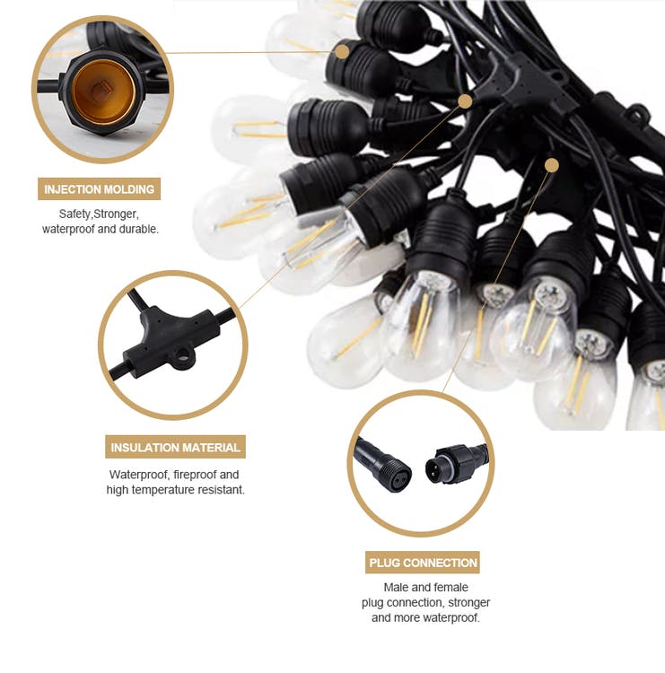 Premium Lyskæde udendørs - Udebelysning 15-100 meter med udskiftelige E27 LED-pærer