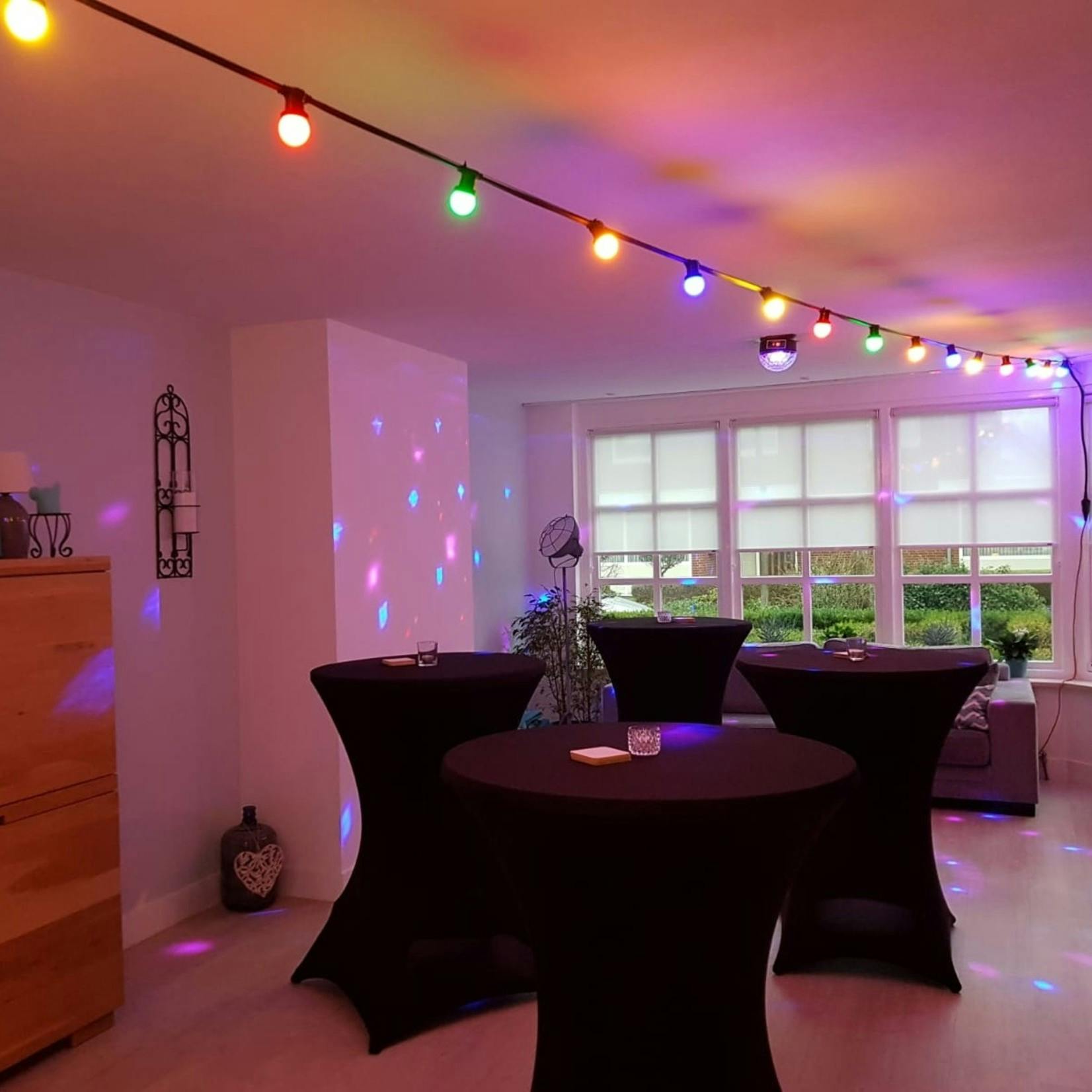Party lysslynge utendørs 20m - 50m med 20-50 utskiftbare LED-globepærer i 5 forskjellige farger