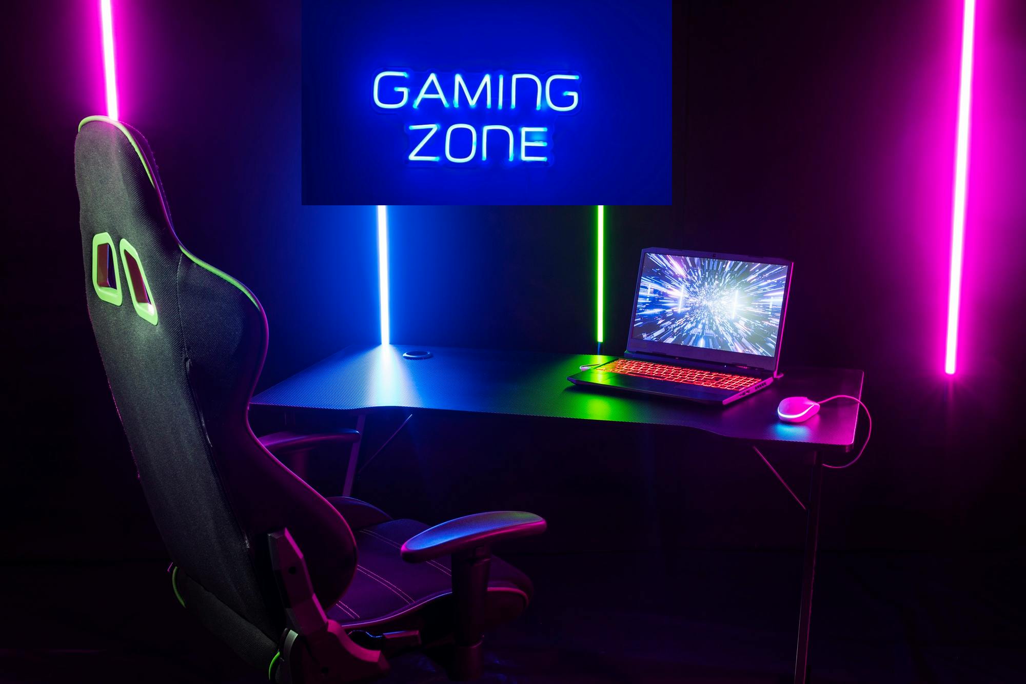 Neon LED-skilt Gaming Zone - 50x23 cm - Full RGB med touch fjernkontroll