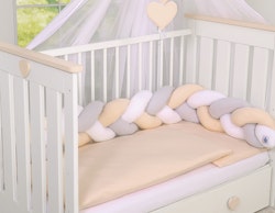 Spjälsängsskydd flätad Vit-Grå-Beige