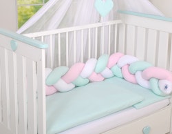 Spjälsängsskydd flätad Vit-Rosa-Mint