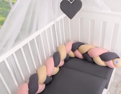 Spjälsängsskydd flätad Beige-Pastel Rosa-Antracit