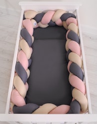 Spjälsängsskydd flätad XXL Beige-Pastel Rosa-Antracit