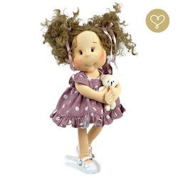 Lullu Dolls, linneklänning med stora vita prickar, rosa