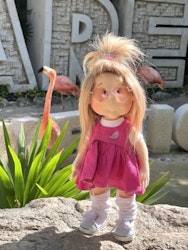 Lullu Dolls, fuchsia linneklänning med vattenmelon