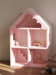 Hushylla dockhus i trä baby pink