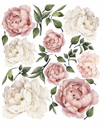 Väggklistermärke vita och rosa pioner