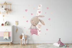 Väggklistermärke höjdmätning rosa söt kanin