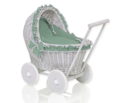 Flätad dockvagn, grå och pastel grön