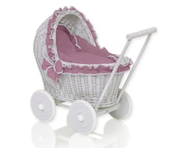Flätad dockvagn, grå och pastel lila