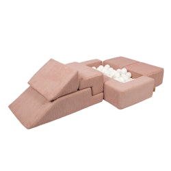 Meow barnsoffa och lekplats aesthetic med 100 bollar puderrosa