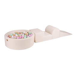 Meow lekplats med 200 bollar boucle vit