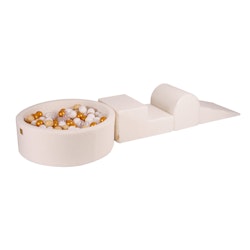 Meow lekplats med 200 bollar boucle vit