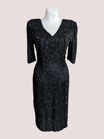 VINTAGE SILKE KJOLE STR.38