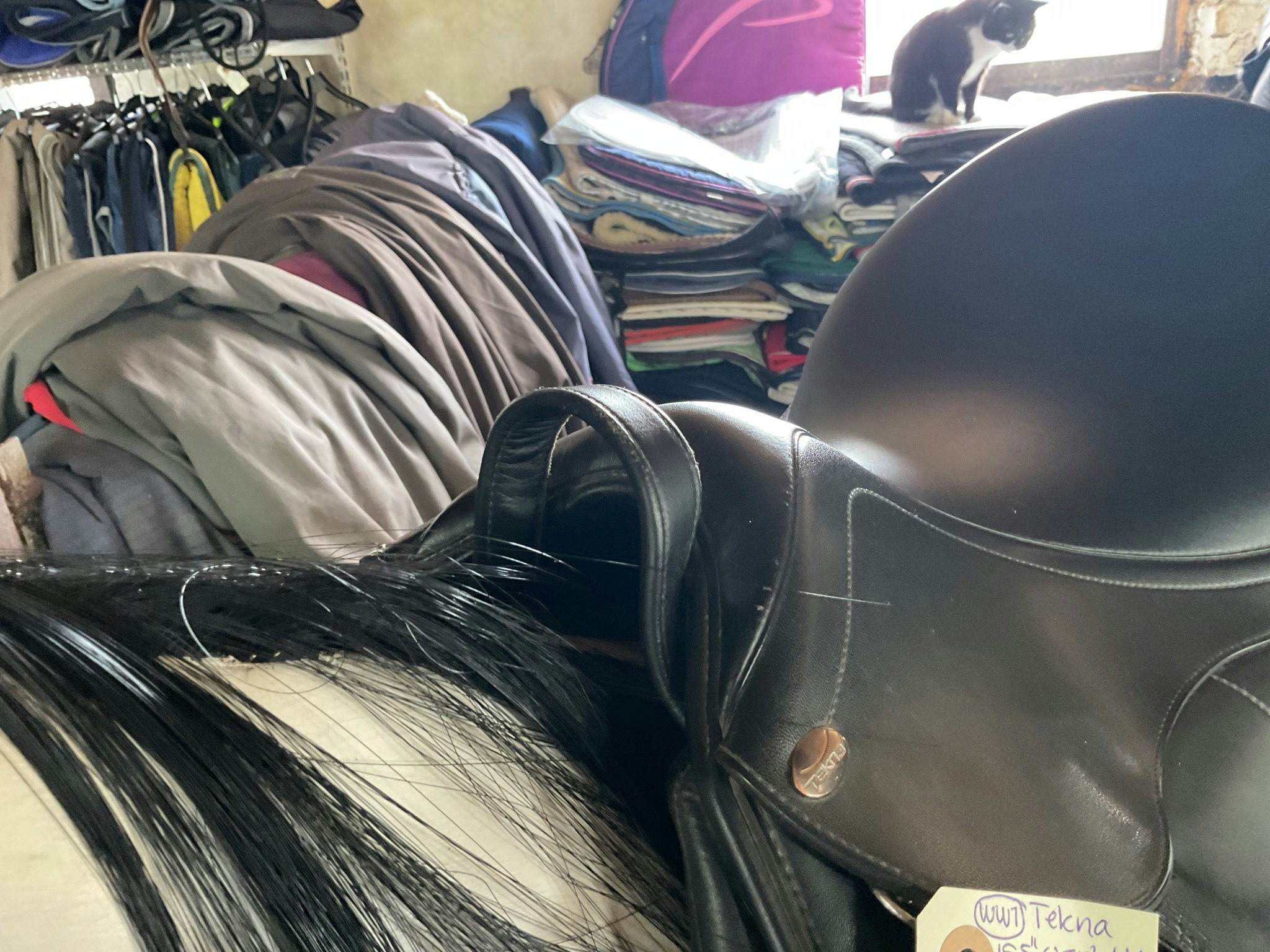 Tekna,dressyrsadel,svart,15,5”,W,inkl enkla stigläder,sliten kåporna nerevid
