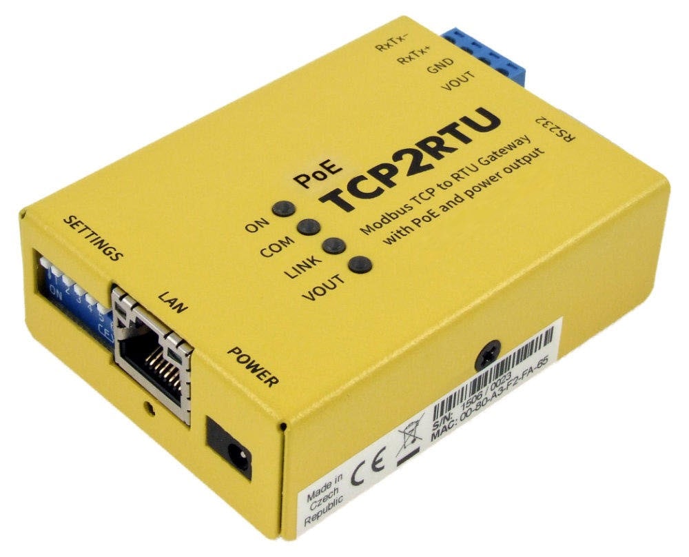 TCP2RTU_PoE: MODBUS TCP to RTU / ASCII converter with PoE power supply