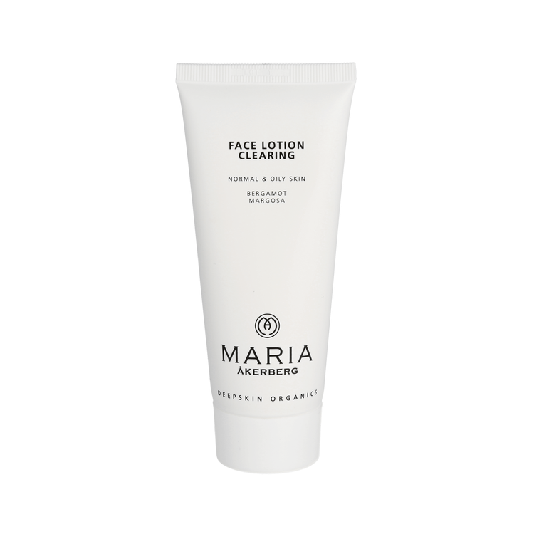 Maria Åkerbergs Face Lotion Clearing är en fuktbevarande lotion för normal till fet hud. Den är balanserande (ej uttorkande) och passar därför mycket bra att börja med när man går över från cremer med