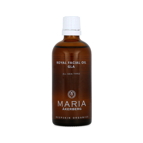 Maria Åkerberg Royal Facial Oil GLA är en utslätande och fuktgivande ansiktsolja med Gurkörtsolja, Jojobaolja och Nyponfröolja, lämplig för alla hudtyper, fri från eteriska oljor.  Royal Facial Oil GL