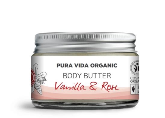 Vegansk CBD body butter från Pura Vida med mjuk doft ros och vanilj som smälter in i huden och doftar ljuvligt. 1000mg aktiv CBD. Gör din hud mjuk och len.