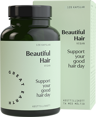Beautiful Hair från Great Earth innehåller ett brett spektrum av vitaminer, mineraler och noggrant utvalda näringsämnen som cystein, åkerfräken och hirs. Cystein är en svavelhaltig aminosyra som är en