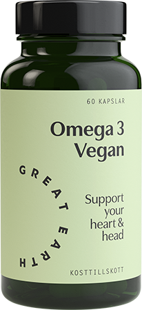 Omega 3 Vegan Kosttillskott för hjärta, hjärna och syn Bra för dig som är vegan eller sällan äter fisk. Denna omega 3 passar alla då den är vegetabilisk och fri från allergener. Mer info  Bra källa av
