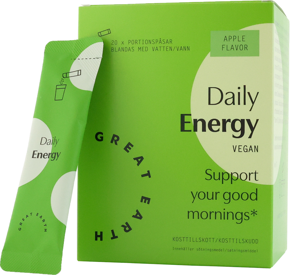 Daily Energy är ett mini-brus med smak av äpple enkelt att blanda med vatten till din morgonrutin! Daily Energy bidrar till din energiomsättning samt minskar trötthet och utmattning