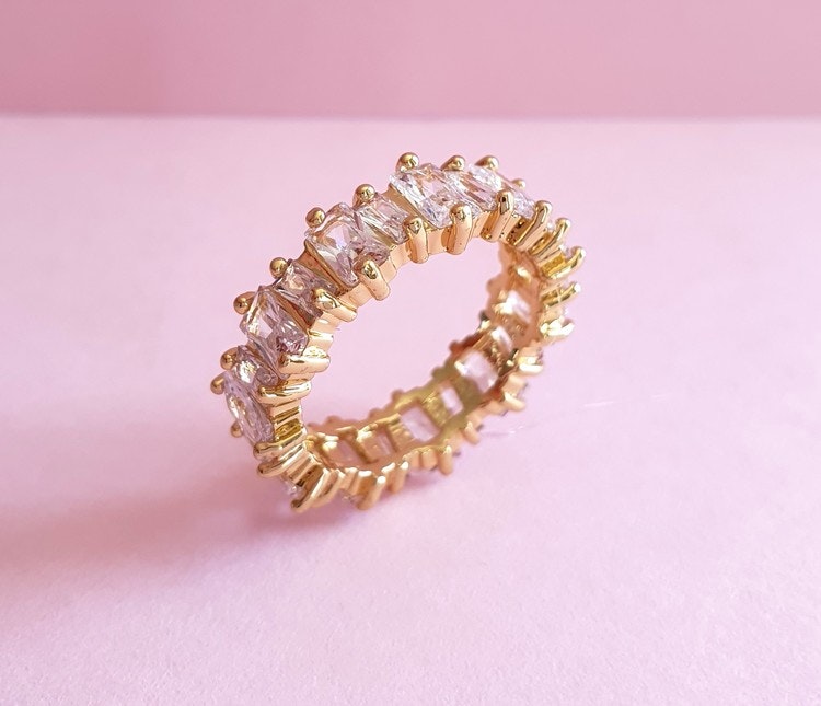 GOLD CUBIC ZIRCONIA STONES ETERNITY RING