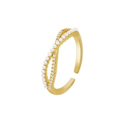 Cross pearl ring 14k gold plated