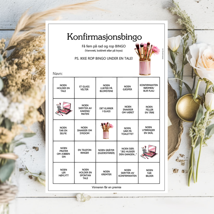 Konfirmasjonsbingo, velg design