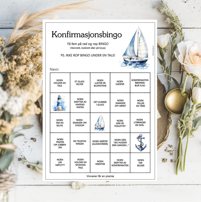 Konfirmasjonsbingo, velg design