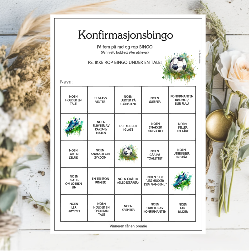 Konfirmasjonsbingo, velg design