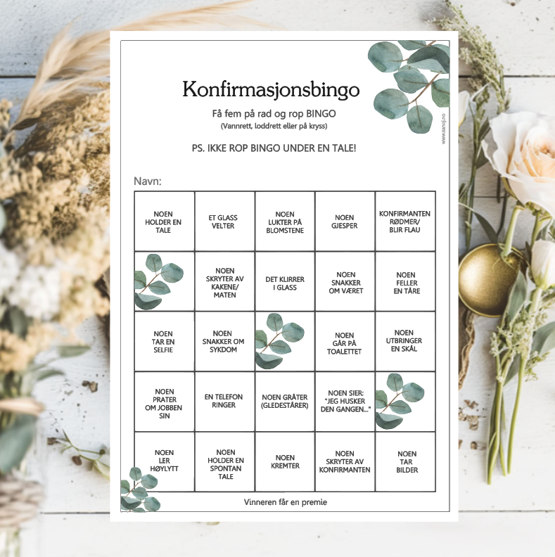 Konfirmasjonsbingo, velg design