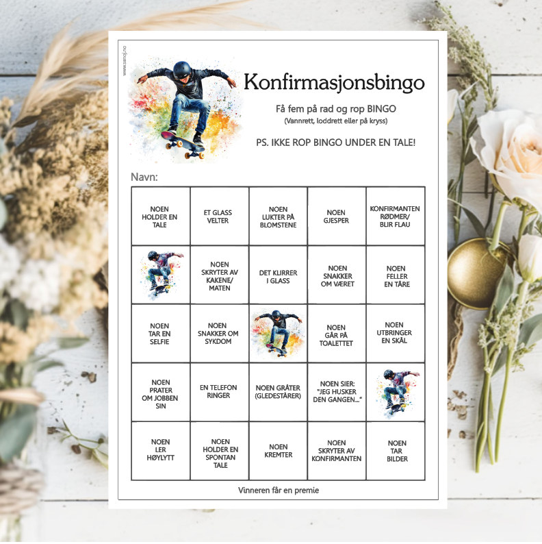 Konfirmasjonsbingo, velg design
