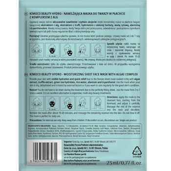 Kimoco beauty mask Hydro- Algae Complex Sheet Mask